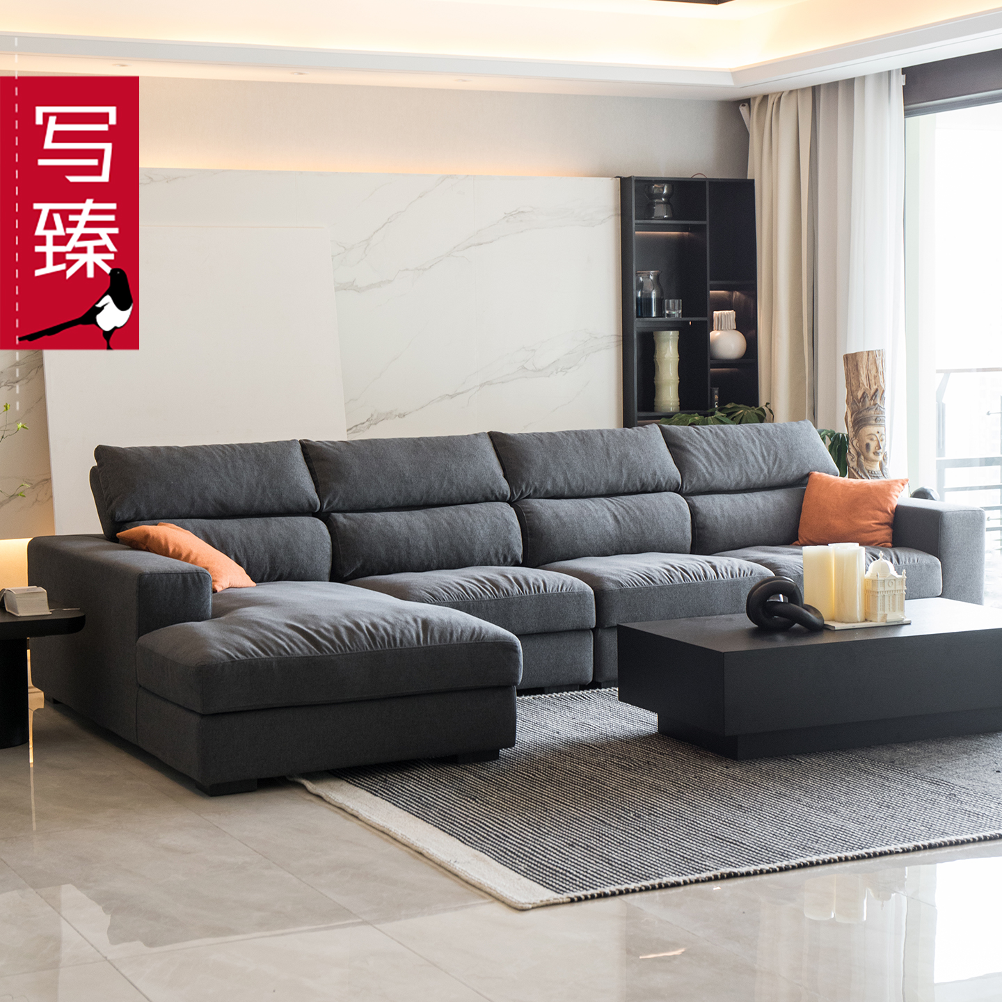 现代简约棉麻布艺羽绒沙发可拆洗大小户型客厅简约现代头枕可调节