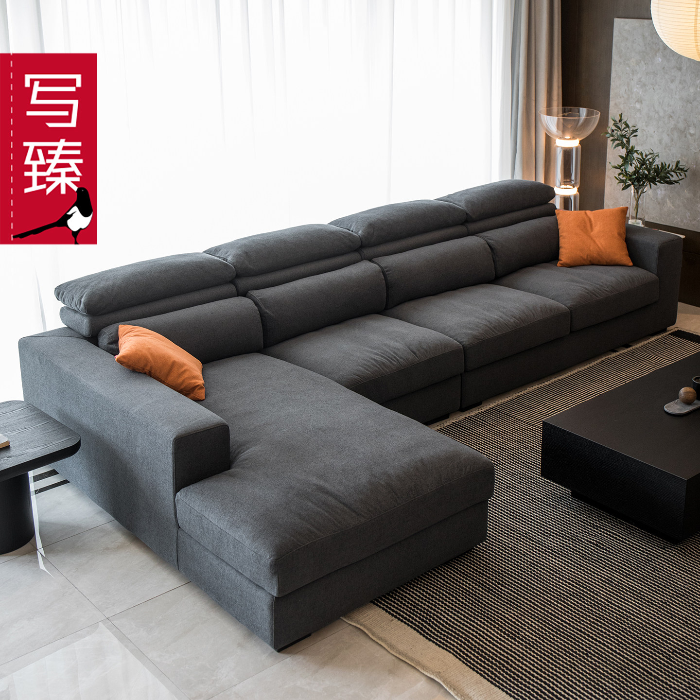 现代简约棉麻布艺羽绒沙发可拆洗大小户型客厅简约现代头枕可调节