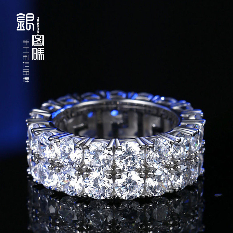 情侣戒指纯银一对莫桑石钻戒仿真双排戒指女男纯银情侣戒结婚戒指