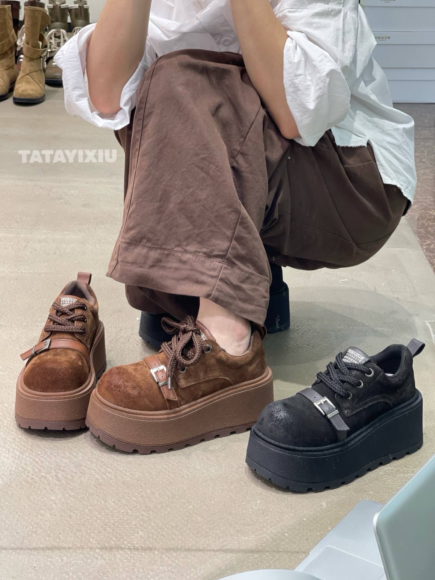 真皮复古厚底增高板鞋女2025新款时髦皮带扣小个子休闲松糕鞋潮鞋