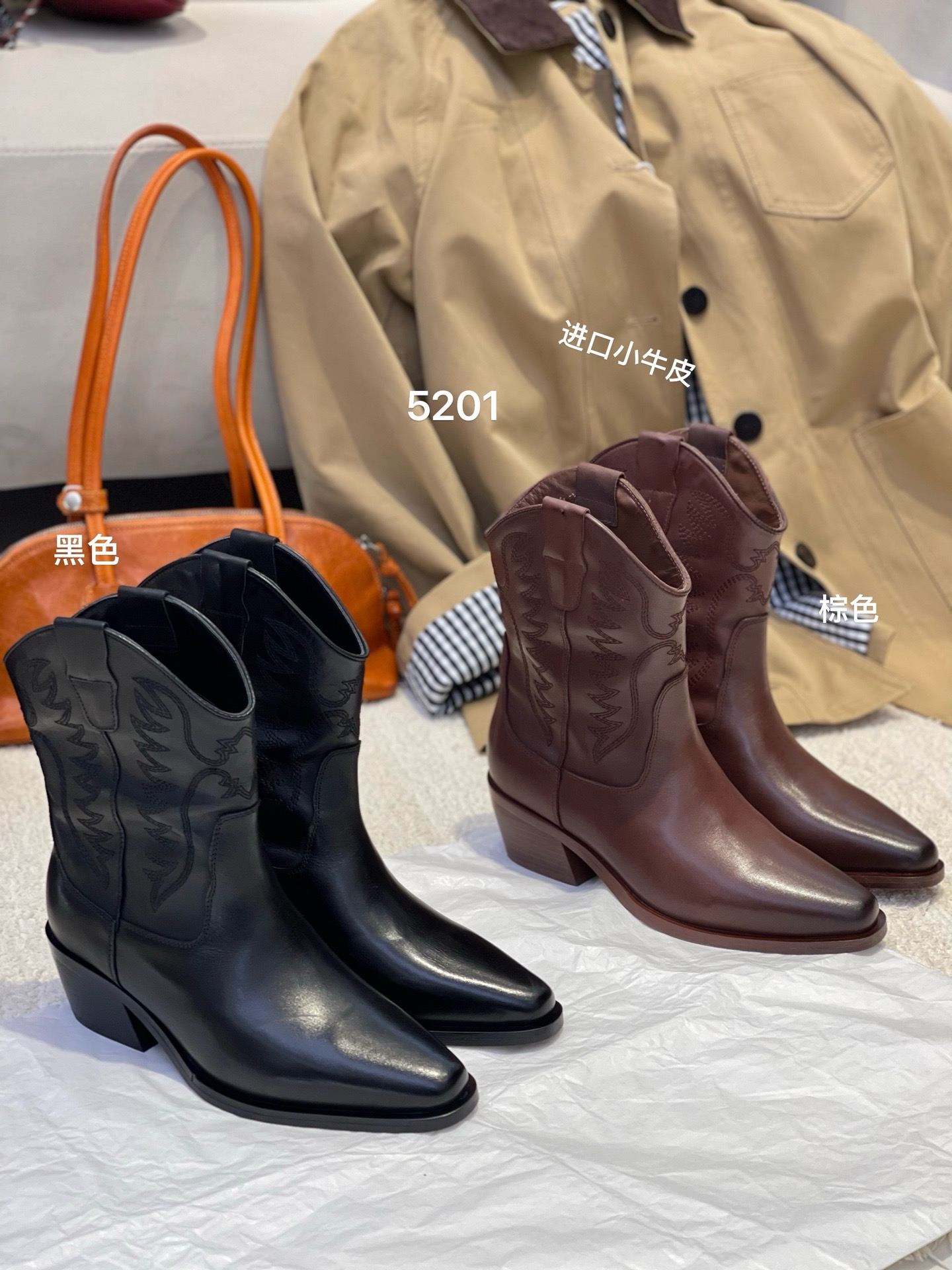 魔都世家～头层牛皮复古西部牛仔靴女2025秋季新款百搭增高马丁靴