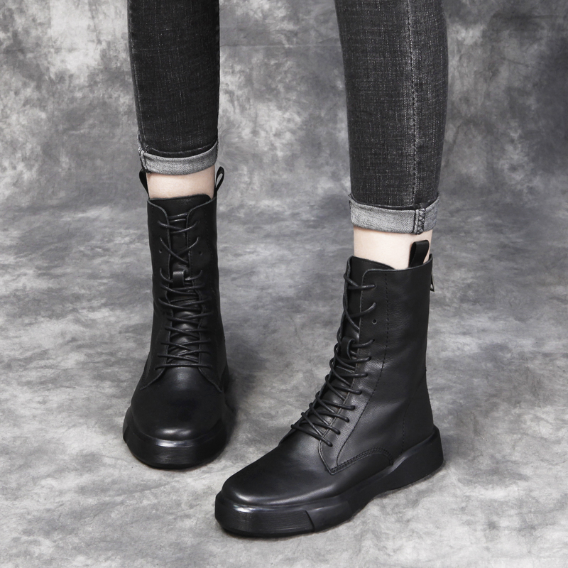 【真皮推荐】复古软底平底马丁靴