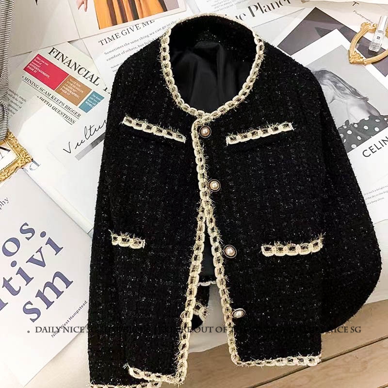 秋季新款法式小香风气质洛丽塔金丝边单排扣短款显瘦小外套女外搭