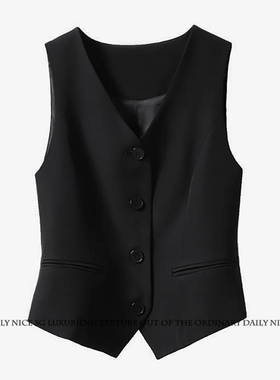 新款百搭气质单排扣简约V领修身显瘦无袖西装马甲外套女马夹坎肩