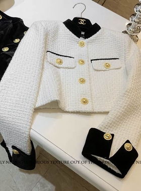 2025秋季新款法式名媛气质丝绒拼接短款显瘦小香风外套女时尚外搭