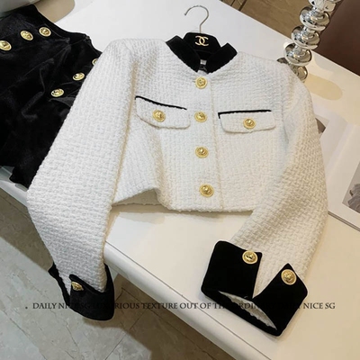 2025秋季新款法式名媛气质丝绒拼接短款显瘦小香风外套女时尚外搭