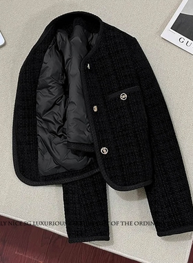 秋冬新款小香风气质百搭单排扣长袖短款显瘦加棉加厚小外套女外搭