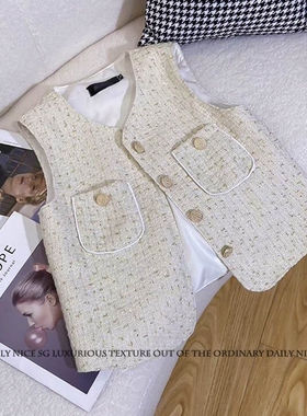 2025新款洋气小香风气质单排扣短款显瘦无袖小马甲外套女马夹坎肩