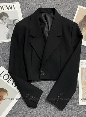 新款洋气时尚百搭显瘦学院风黑色一粒扣短款小西装女士小西服外套