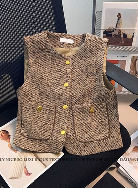 2025春秋新款气质小香风法式撞色无袖背心坎肩显瘦小马甲短款马夹