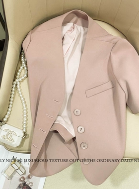 2025夏季新款气质单排扣短款短袖V领小西装外套显瘦女士薄款西服