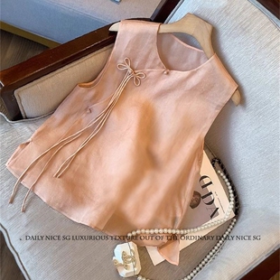 衬衫 2025夏季 女无袖 冰丝透气清爽国风盘扣流苏套头马甲打底衫 新款