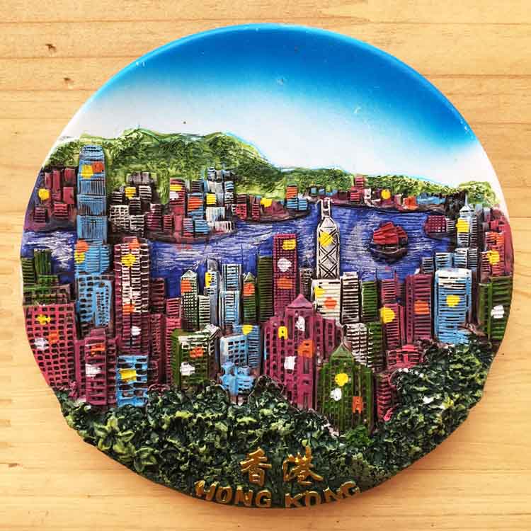 香港旅游纪念家居装饰挂板 时尚桌面装饰圆盘摆件 海景圆盘墙饰