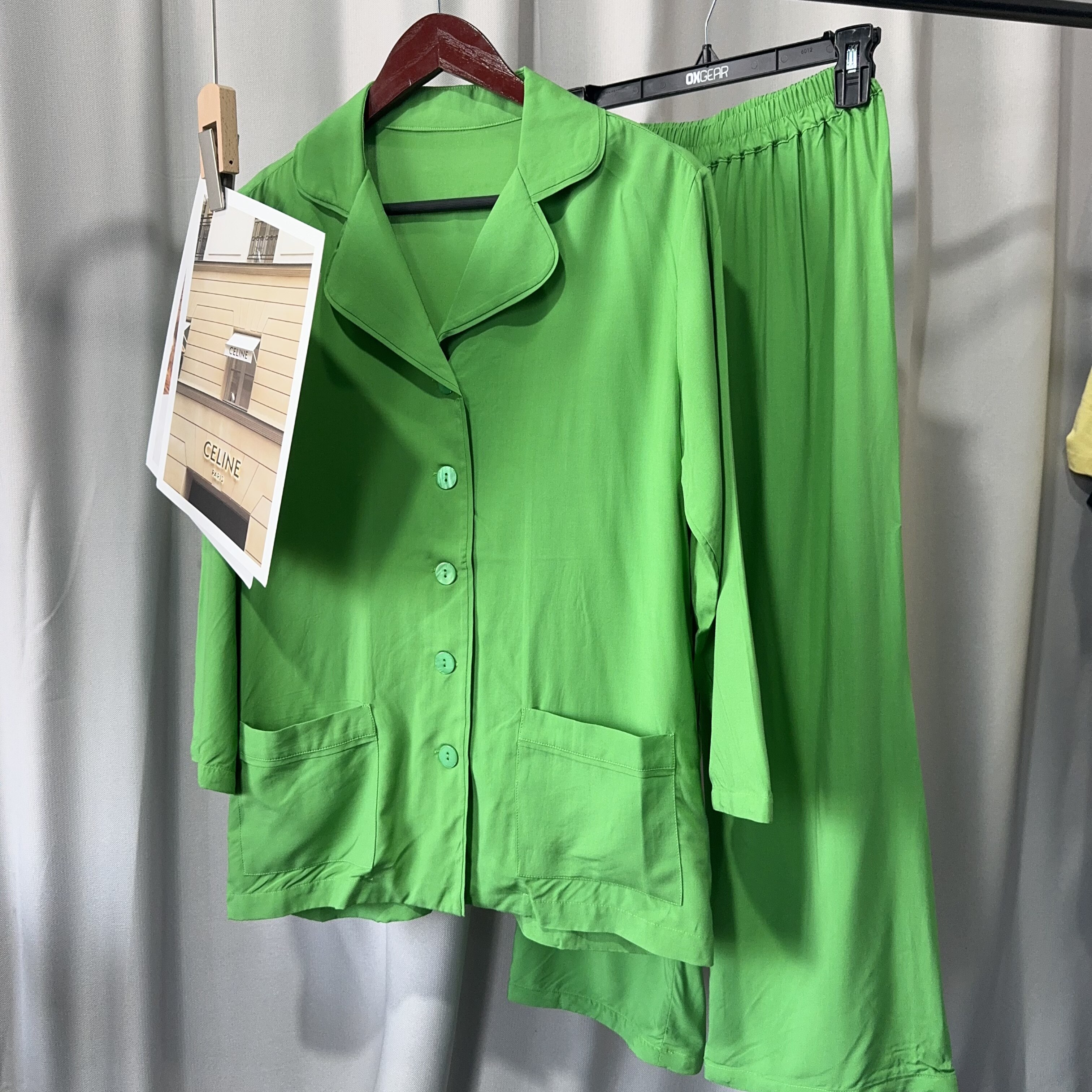 欧单轻se绿色翻领开衫家居服套装女舒适棉质外穿居家套装