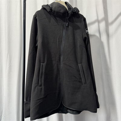 黑色连帽加厚拉链中长运动外套女