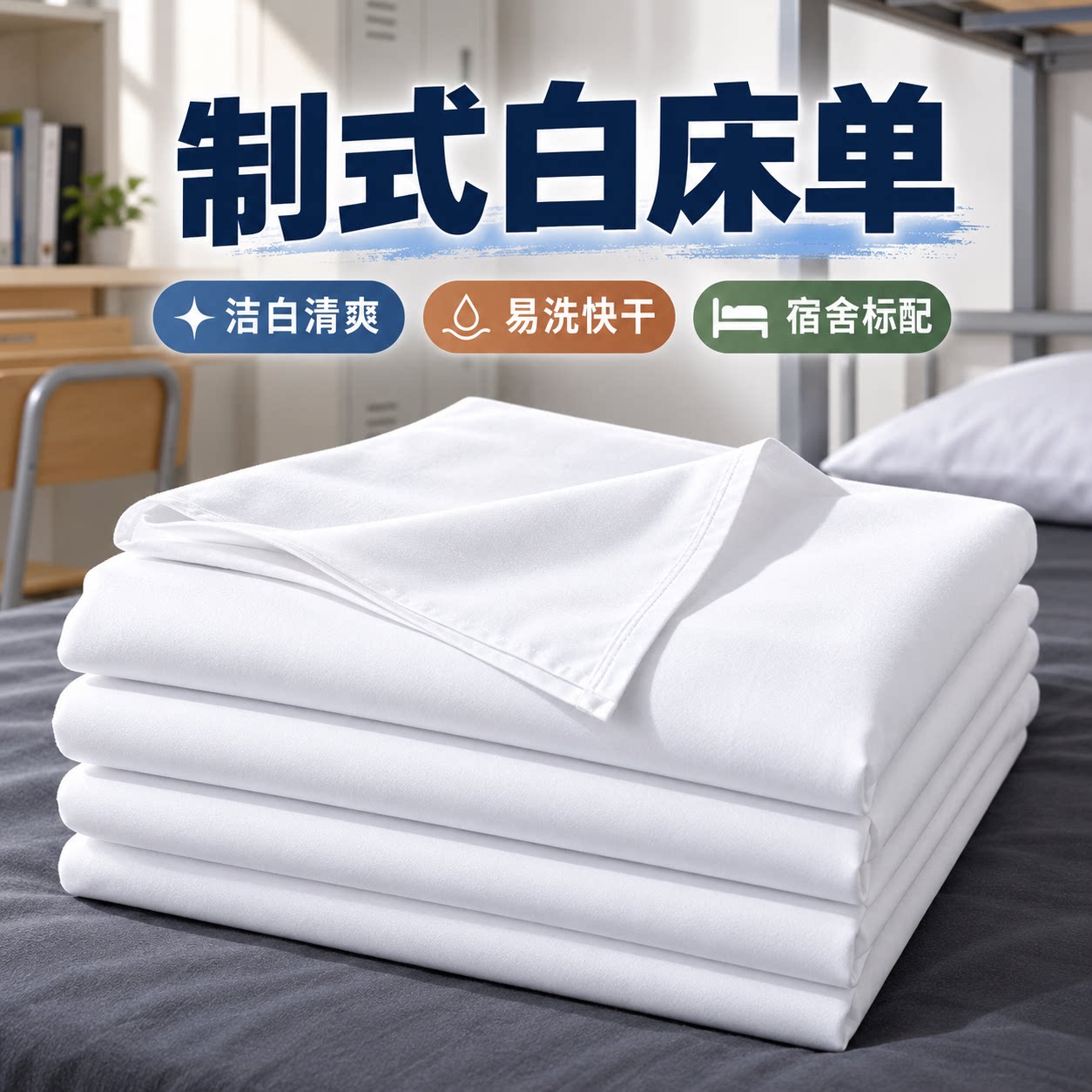 制式白床单抗皱军训宿舍军人单人纯棉加厚内务纯白色垫单床单