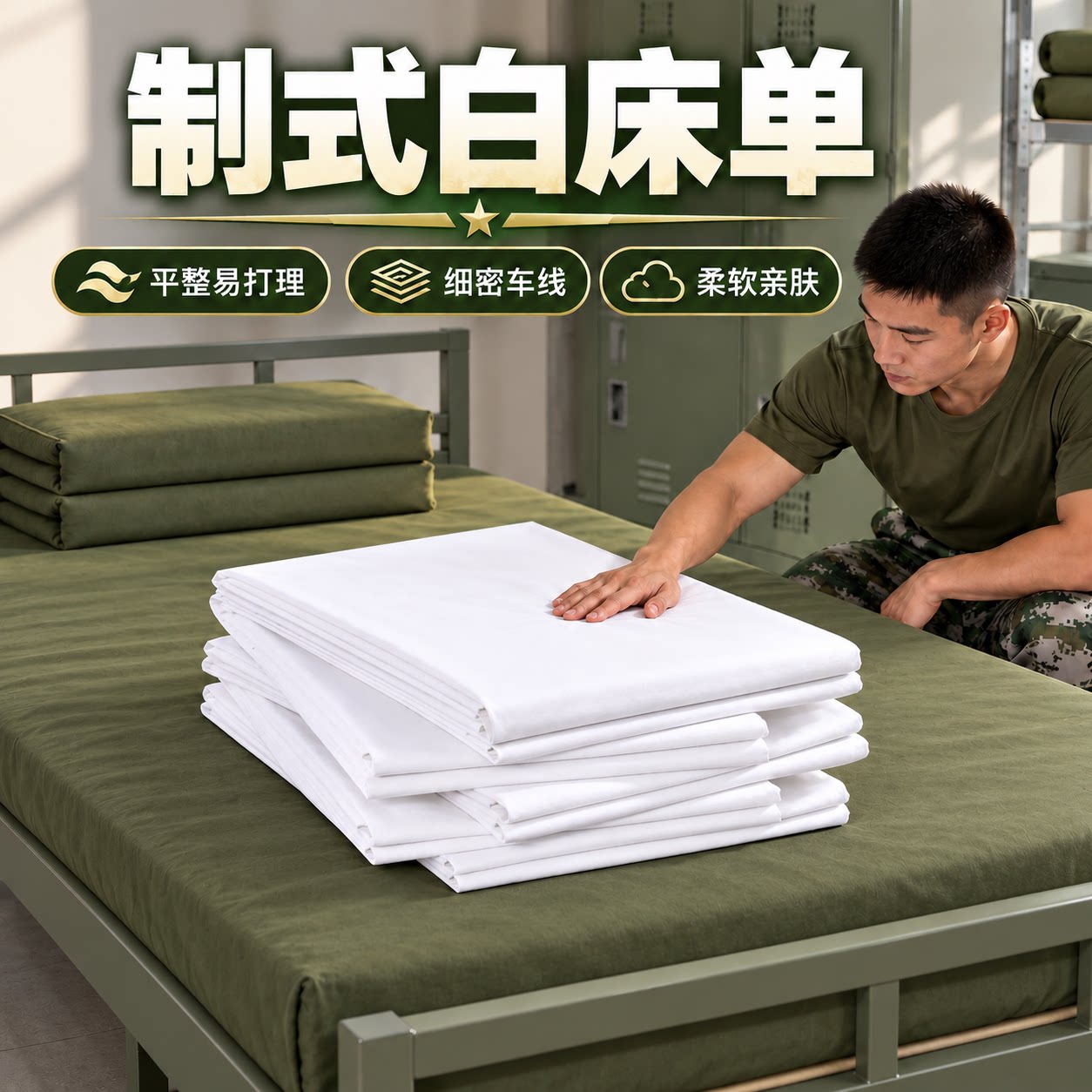 制式白床单抗皱军训宿舍单人纯棉加厚军人内务纯白色垫单床单