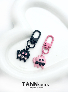 y2k小众嘻哈个性黑色小怪兽猫咪钥匙扣甜酷辣妹设计感挂件配饰
