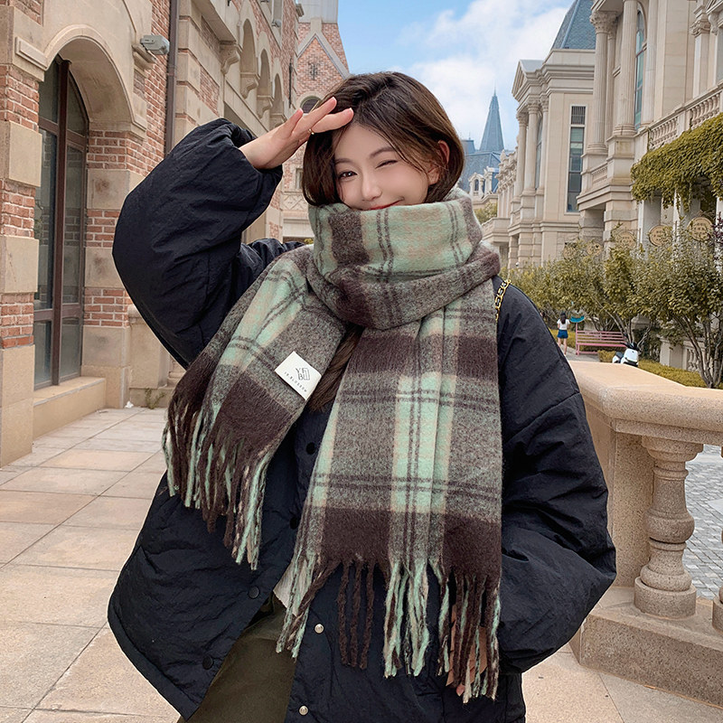 围巾女秋冬季氛围感格子围脖2024新款韩系情侣保暖加厚披肩防寒J