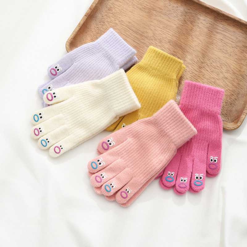 卡通毛线手套女秋冬季防寒保暖针织骑行手套男触屏可爱学生写字A