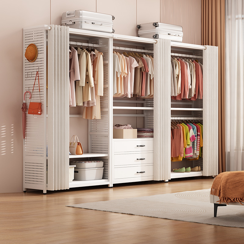 步入式衣帽间金属衣柜组装挂衣架家用卧室落地洞洞板开放式衣帽架