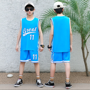男童篮球运动套装中小童蓝球背心训练比赛服11号蓝色小孩好看球衣