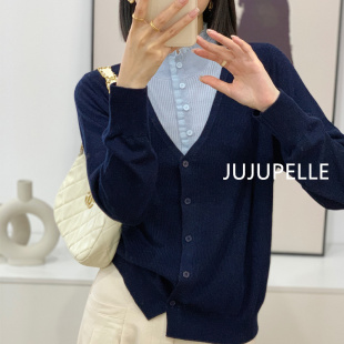 2025春季新款针织衫上衣女款假两件套头毛衣