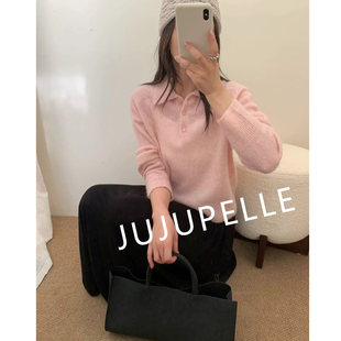 法式温柔纯色翻领三粒扣软糯2025早秋新款针织衫女款毛衣长袖套头