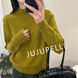 绵羊毛半高领纯色设计感打底衫！2025秋冬新款百搭针织衫女款毛衣
