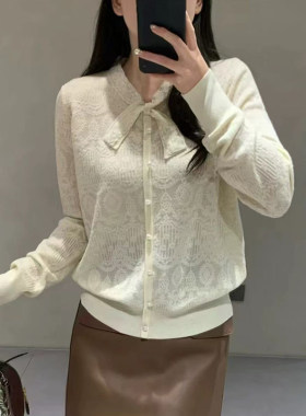 春日早春蝴蝶结提花女款针织衫