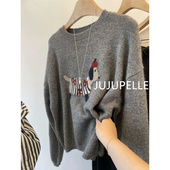 宽松显瘦女针织衫 圆领可爱腊肠狗打底衫 显瘦外搭毛衣 新款 2025秋季