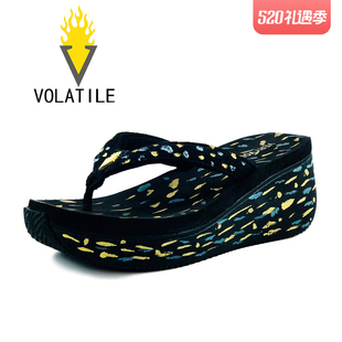 欧美厚底松糕防滑坡跟沙滩人字拖女 彩色时尚 新品 VOLATILE2021夏季