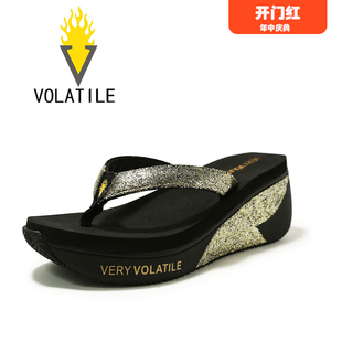 VERY 厚底防滑沙滩鞋 VOLATILE亮片高跟人字拖女夏坡跟夹脚凉拖鞋