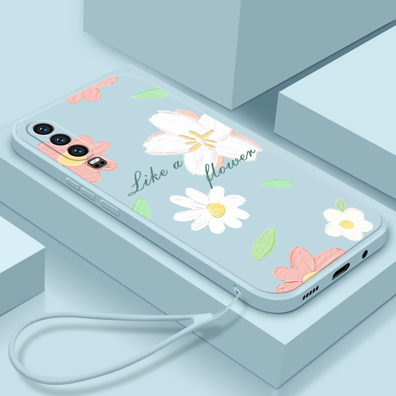 适用华为p30手机壳p30pro新款液态硅胶p20pro全包防摔个性创意简约潮牌卡通浪漫樱花男女款直边p20手机保护套