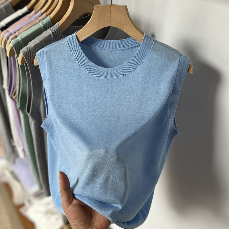 夏季莱赛尔天丝圆领背心女外穿宽松内搭针织打底衫遮副乳无袖上衣