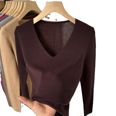 100%精纺美丽诺羊毛针织打底衫女