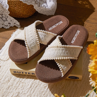 汗脚拖鞋外穿女款布拖鞋厚底增高波西米亚高端防滑透气棉麻凉拖鞋