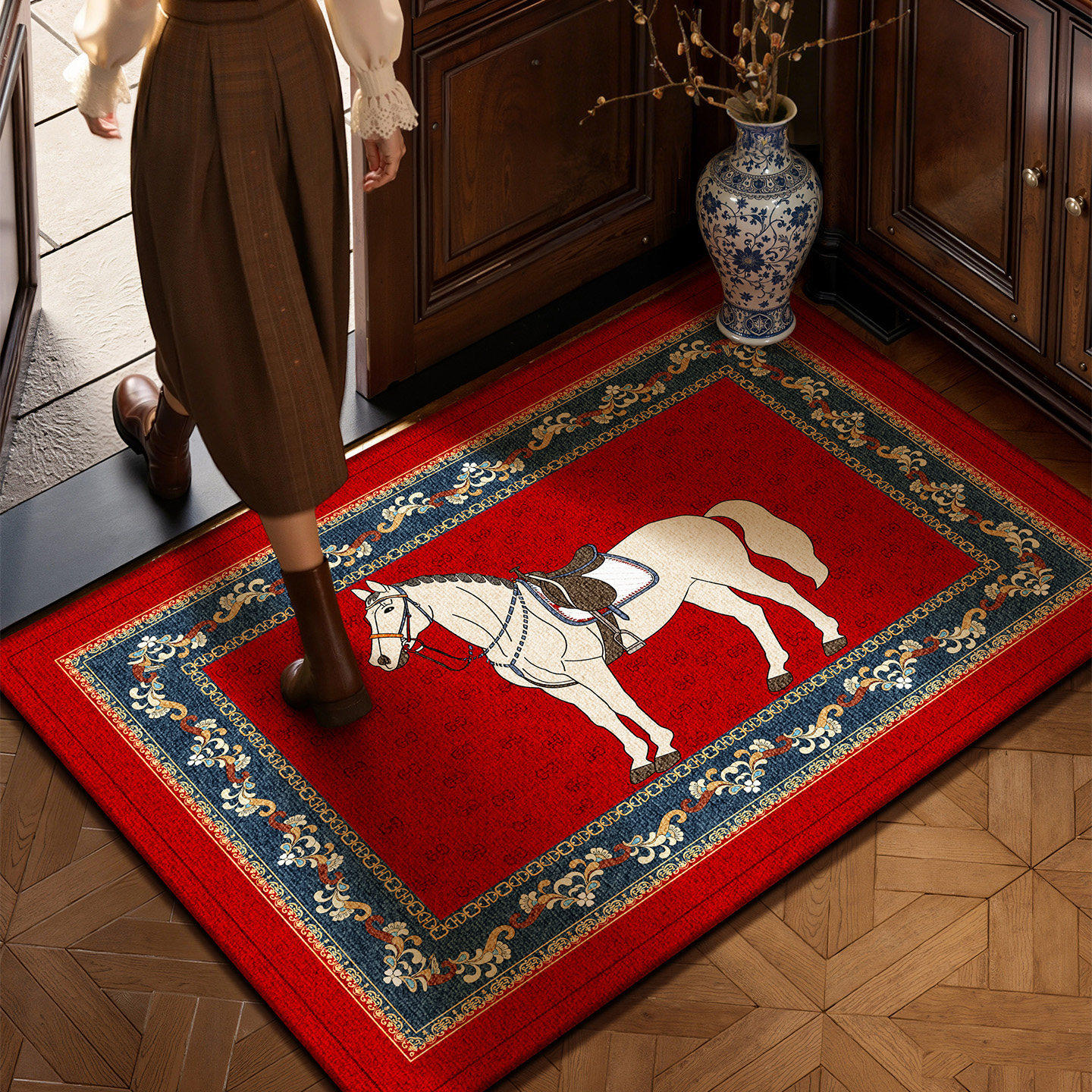 德国新款红色马年高级感入户门地垫家用防滑玄关脚垫耐脏进门垫,居家布艺,入户地垫,淘宝优惠券,粉丝福利购,淘宝优惠卷