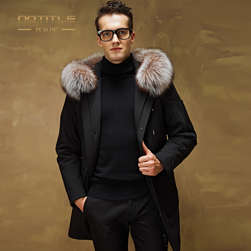 断码清仓新冬装羽绒服中长款男士商务休闲大衣内胆狐狸大毛领