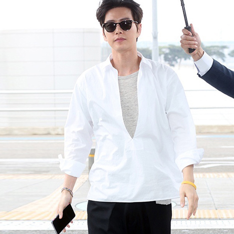 大v领夏季新款明星同款男士衬衫