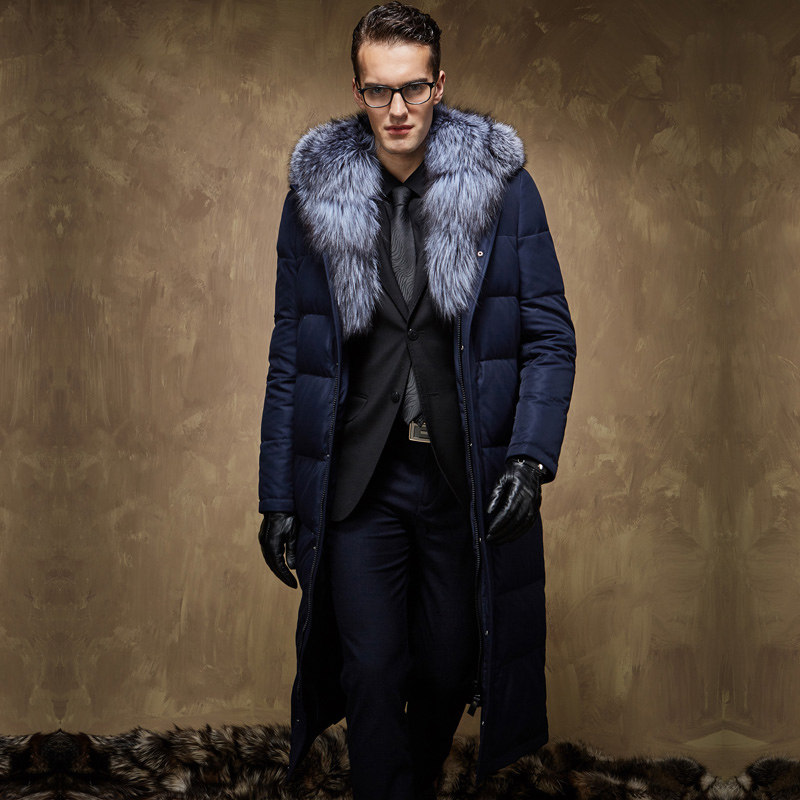 2025冬装长款过膝羽绒服男士加厚修身高端银狐大毛领鹅绒服大码,男装,羽绒服,淘宝优惠券,粉丝福利购,淘宝优惠卷