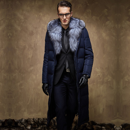 男士过膝鹅绒服大毛领