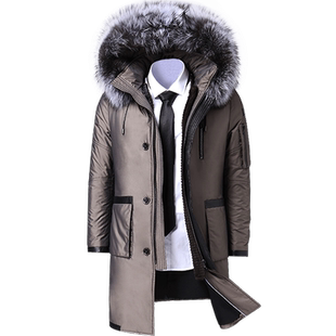 派克大衣2025新款男士羽绒服中长款连帽毛领加厚大码防寒服派克服