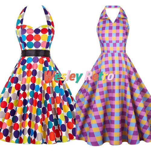 港风复古彩波点年代感表演大摆裙