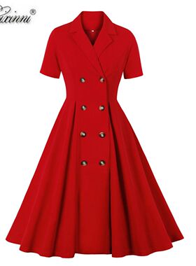 赫本风夏季名媛优雅小众法式复古显白港风大码气质红色大摆连衣裙