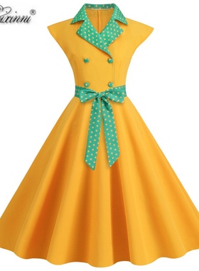 法式复古气质年代感女装收腰港风纯色减龄显瘦派对表演大摆连衣裙