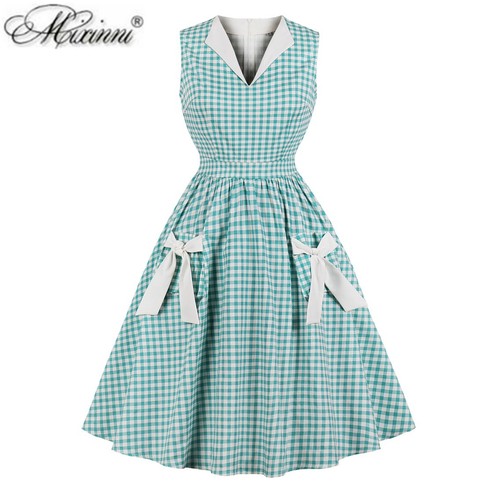 美式田园复古格子俏皮连衣裙