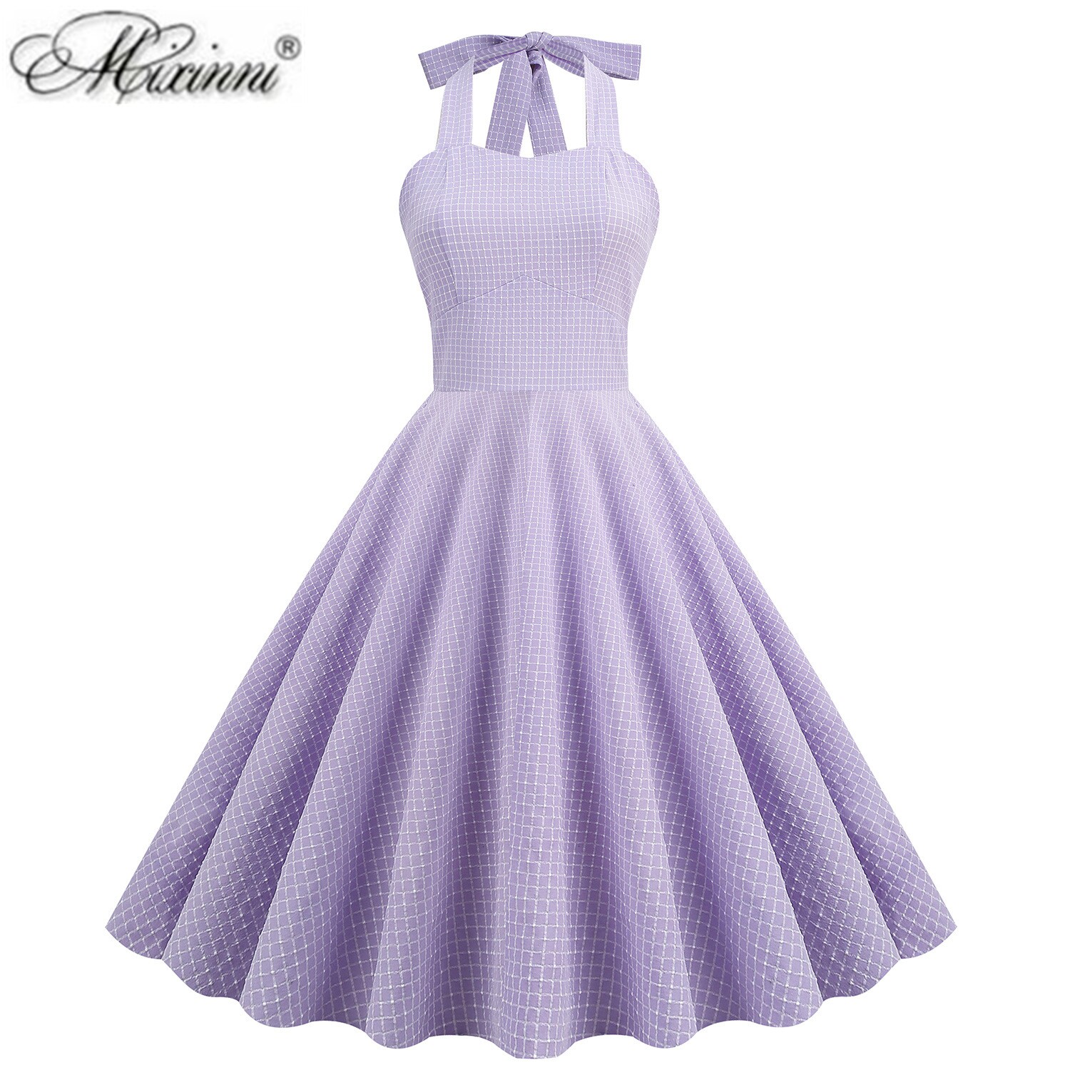 港风复古少女紫色挂脖仙气连衣裙