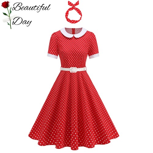 港风复古气质波点显瘦法式年代感短袖女装舞蹈表演派对大摆连衣裙
