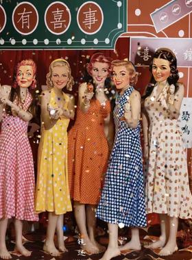 港风复古气质波点显瘦法式年代感度假女装舞蹈写真表演大摆连衣裙